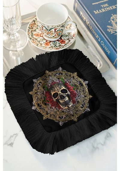 Barok Lüks Saçaklı Şık Servis Mendili - Gotik Vintage Siyah Altın Kırmızı Kahve Altı Tepsi Peçetesi Çok Renkli