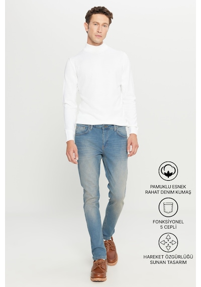 AC&Co / Altınyıldız Classics Ekstra Slim Fit Dar Kesim Pamuklu Riss Erkek Jean Kot Pantolon - Petrol Mavisi