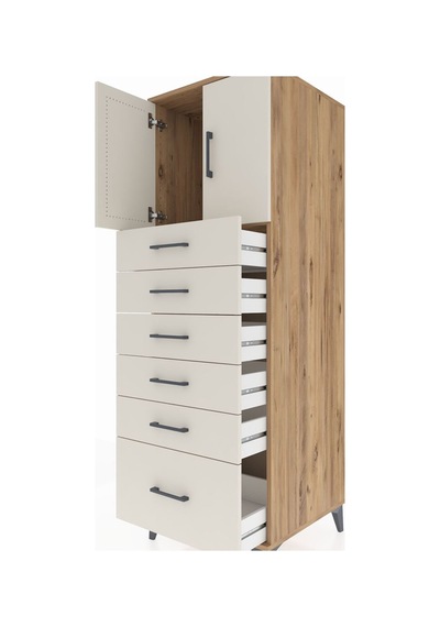 Kronos Dolap Tek Raflı 6 Çekmeceli 2 Kapaklı 60x59x182 Çam-ay... Çam
