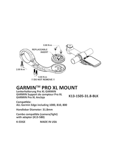 K-Edge Garmin Bağlantısı Pro XL K13-1505 Mount Siyah