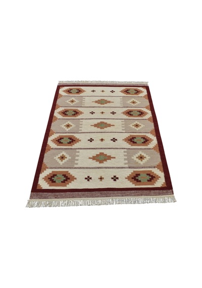 Zehra Abla Halı Yeni El Dokuma Modern Tasarım Geometrik Yün Kilim 7050 Çok Renkli