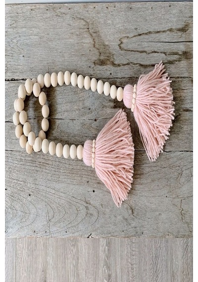 Love Pink Ponponlu Ahşap Boncuklu Kapı & Perde Süsü