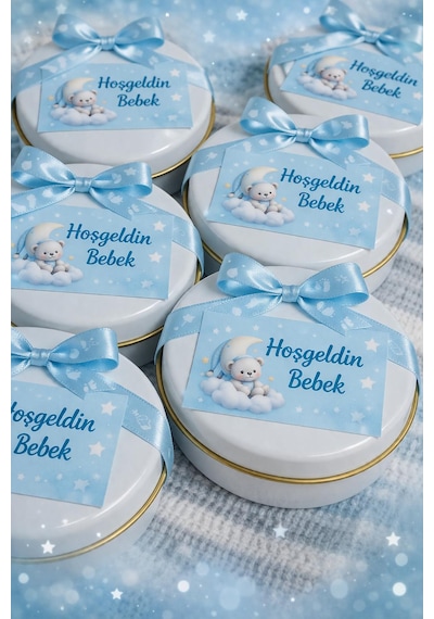 Bebek Doğum , Baby Shower, Doğum Günü Kişiye Özel Davet 10'lu Kokulu Mum Açık Mavi