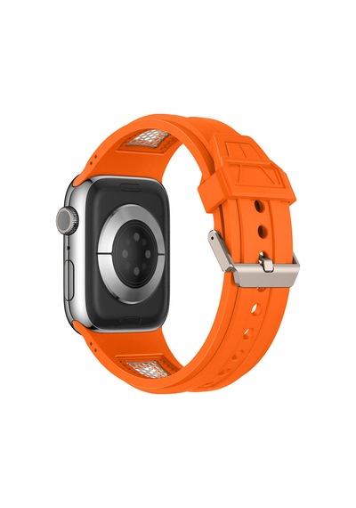 Apple Uyumlu Watch 44mm Crcr Krd-117 Hava Alabilen Delikli Metal Süslemeli Desenli Silikon Kordon-titanyum-