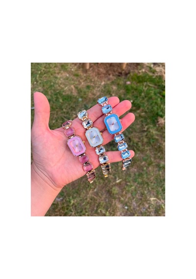 Sekizgen Yeni Kesme Taşlı Lüks Kol Saati Pembe - 724564215 Metalik