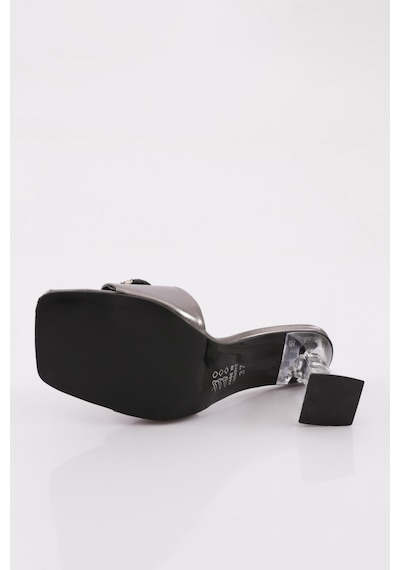 Dgn Ykb-03 Kadin Oval Taş İpi İşleme Topuklu Terlik YKB-03-1563-R13773 Platin