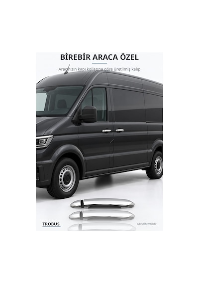 Volkswagen Crafter 2017 Ve Sonrası Uyumlu Krom Kapı Kolu Kaplaması 4 Kapı Paslanmaz Çelik 1 Delik