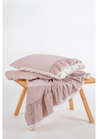 Ecocotton Lisa Lila Çift Kişilik %100 Organik Pamuk Keten Fırfırlı Nevresim Takımı Lila