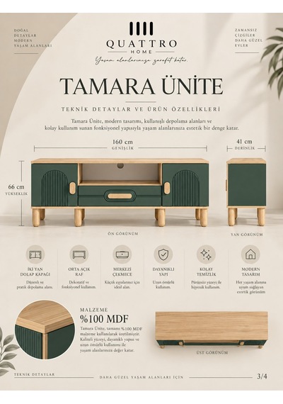 Tamara Tv Ünitesi Yeşil - Ahşap