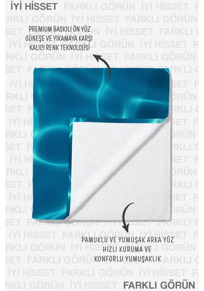 Mavi Deniz Su Efektli Plaj Havlusu - Marine Modern Turkuaz Havuz Hızlı Kuruyan Mikrofiber Havlu İnci Yosun
