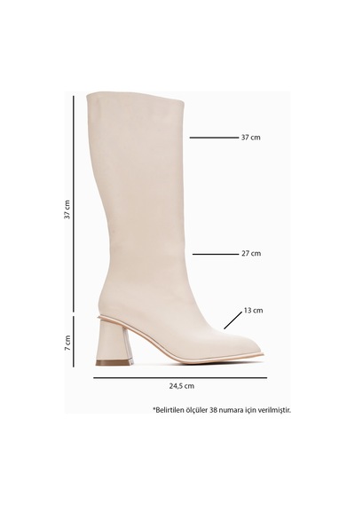 Luvishoes Paradis Ekru Cilt Kadın Kalın Topuklu Çizme Ekru
