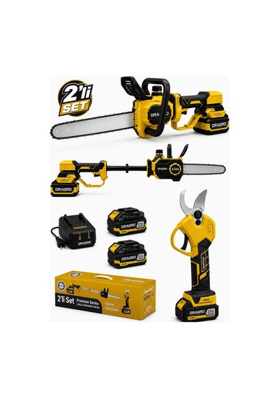 Dragro Drg-21v Kömürsüz 2li Set - S 32mm Bağ Makası + 25cm Uzatmalı Dal Kesme Testeresi