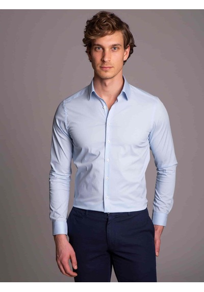 Dufy Açık Mavi Erkek Ekstra Slim Fit Düz Klasik Yaka Uzun Kol Gömlek - 36222-mavi Mavi