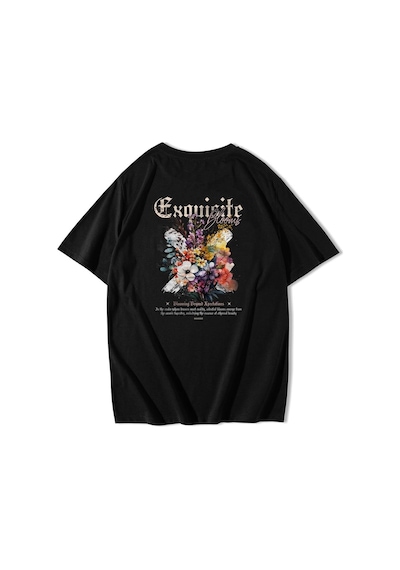 Brz Collection Unisex Oversize Exquisite Blooms T-shirt-siyah Siyah