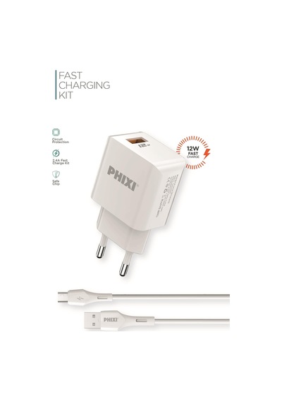 Phixi Force Pch242m Akım Korumalı 2.1a Micro Usb Kablolu Şarj Cihazı