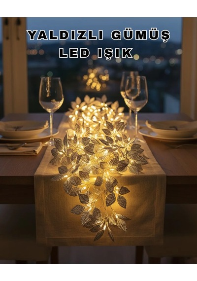 Yaprak Şekilli Gümüş Led Işık Pilli Dekoratif Aydınlatma Diğer