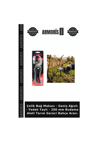 Çelik Bağ Makası - Geniş Ağızlı - Yedek Yaylı - 200 Mm Budama Aleti Tarım Gereci Bahçe Aracı