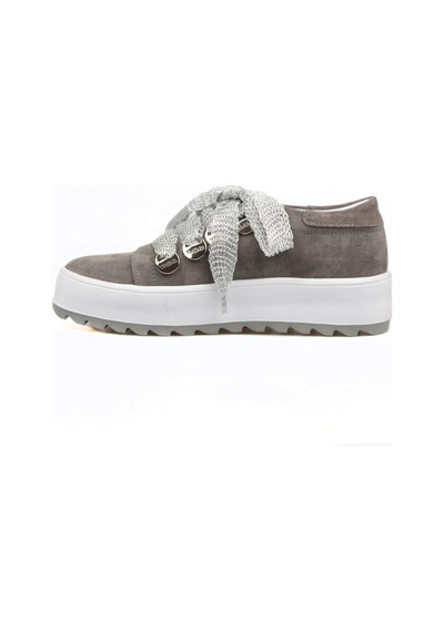 Bağcıklı Gri Süet Yüksek Taban Kadın Sneaker