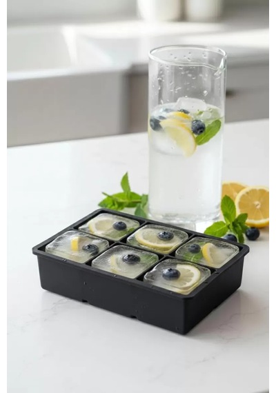6 Hazneli Silikon Buz Kalıbı & Çok Amaçlı Buzluk Ve Dondurucu Organizeri 11x16 Cm Siyah