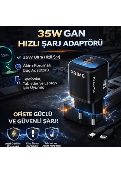 Gan Hızlı Şarj Adaptörü Şarj Cihazı 1x Type-c Girişi 1x Usb Girişi Dijital Gösterge Güçlü Performans Şarj