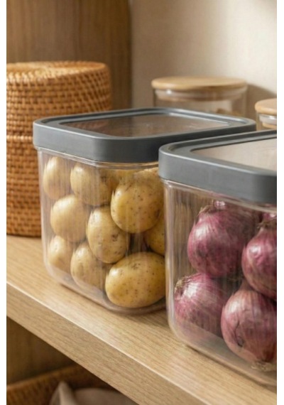 2'li 12 Lt Multibox Füme Kayar Kapaklı Saklama Kabı & Erzak Kabı & Patates Soğan Kovası Beyaz