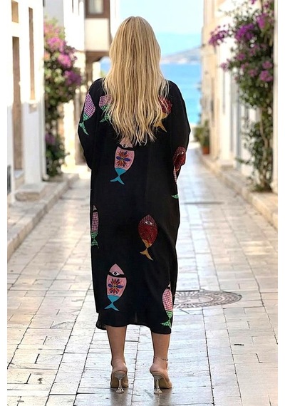 Veraura Lifestyle Siyah Balıklı Gömlek Elbise