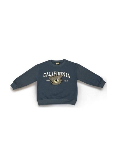 Zekids Erkek Çocuk Kaplan Nakışlı Sweatshirt-14664 Indigo
