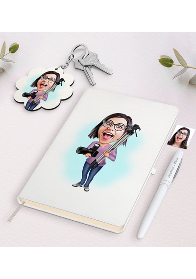 Kişiye Özel Kadın Profesyonel Fotoğrafçı Karikatürlü Beyaz Defter