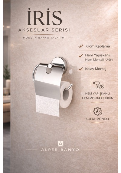 Alper Banyo Ceria Krom Kapaklı Tuvalet Kağıdı Askısı | Tuvalet Kağıtlığı | Hem Yapışkanlı Hem Vidalı Montaj