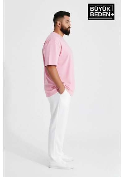 Superlife Büyük Beden Erkek Basic Tişört Pamuklu Düz T-shirt 3xl-6xl Spr26bts510 Pembe
