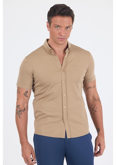 İmza Koyu Bej İtalyan Düğmeli Yaka Kısa Kol Cepsiz Slim Fit Gömlek 1004250255 Koyu Bej İmza Koyu Bej İtalyan Düğmeli Yaka Kısa Kol Cepsiz Slim Fit Gömlek 1004250255 Koyu Bej