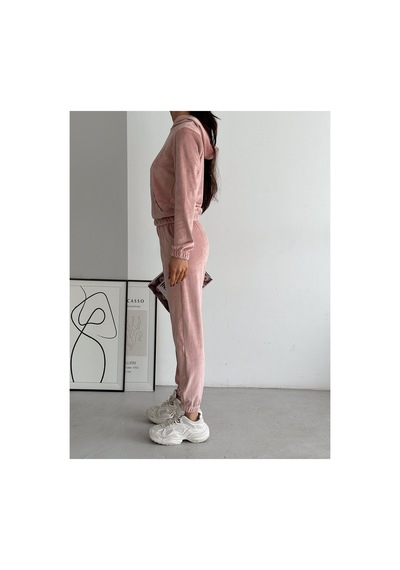 Winmoda34 Kadife Eşofman Takımı Kapişonlu Fransız Kadife Yumoş Toz-pembe