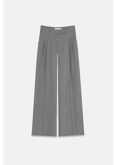 Kadın Gri Çift Pileli Oversize Pantolon Gri