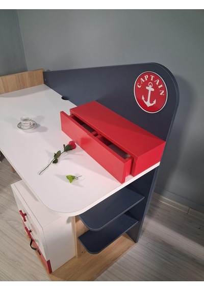 Çalışma Masa Dümen 90647 Mavi Kırmızı Renk Uyumu 1. Sınıf Suntalam Demonte Beyaz