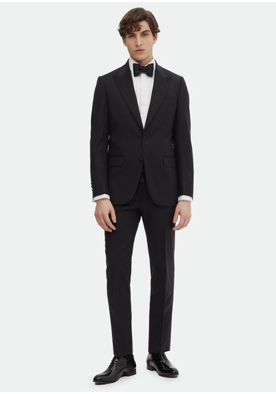 Ramsey Siyah Düz Thin&taller Slim Fit Kruvaze Yaka Dokuma Smokin Takım Elbise