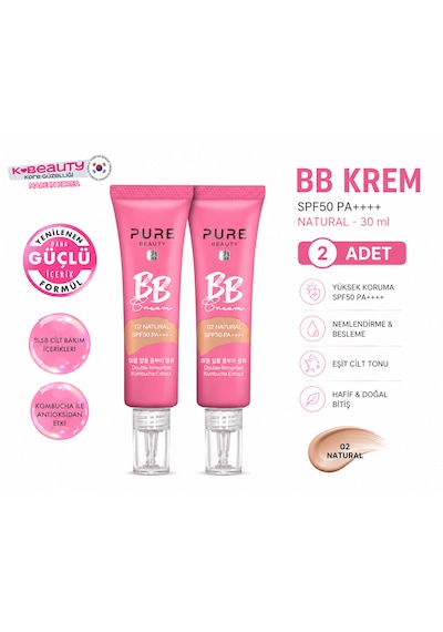 Pure Beauty Bb Krem Spf50 Pa++++ Natural - 30 Ml, 2'li Set 02 Natural