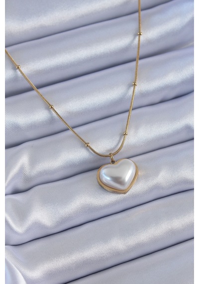 Ezoconcept 316l Çelik Gold Renk İncili Kalp Model Minimal Top Detay Kadın Kolye Çok Renkli