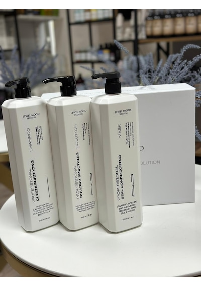 Lewel Mood Premium - Straight Smoothing Solution - Düzletşrici Ve Bakım İçin Keratin Set 1000 Ml 3 Ürün Yeni