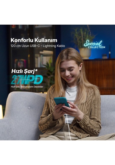 Ttec USB-C - Lightning Hızlı Şarj Kablosu 120 CM Beyaz