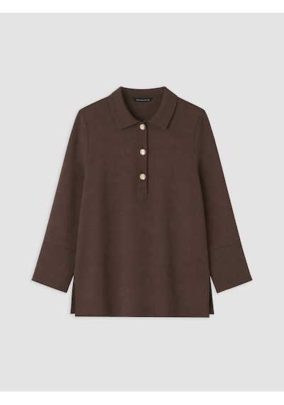 Lcw Everyday Kahverengi Gömlek Yaka Oversize Kadın Tunik