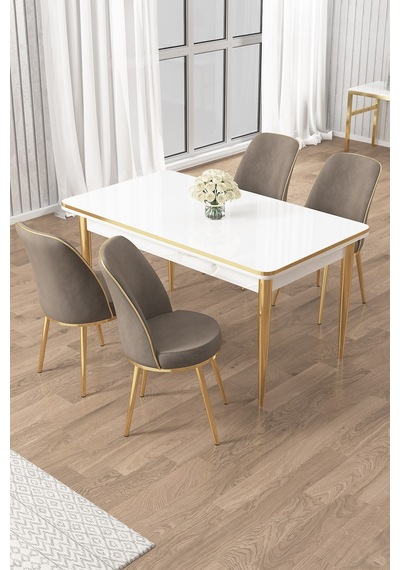 Canisa Rewa Serisi 70x110 Sabit Beyaz Gold Detay Masa Takımı Ve 4 Cappucino Sandalye Masa Beyaz Sandalye Cappucino Ayak Gold Canisa Rewa Serisi 70x110 Sabit Beyaz Gold Detay Masa Takımı Ve 4 Cappucino Sandalye Masa Beyaz Sandalye Cappucino Ayak Gold
