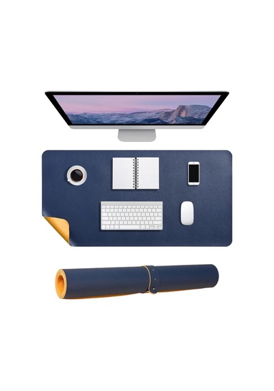 Masa Desk Mat 60x30 Cm Çift Taraflı Deri Mouse Pad Kaymaz Suya Dayanıklı Rulo Yapılabilir Kompakt Masa Koruyucu Ofis Laptop Ve Makyaj Masası İçin 2mm Lacivert