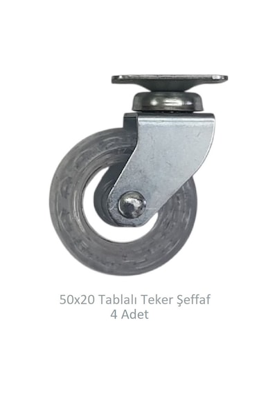 Ofis Koltuk Dolap Etajer 360 Derece Döner 50 X 20 Tablalı Teker Şeffaf 50 Mm 4 Adet Şeffaf