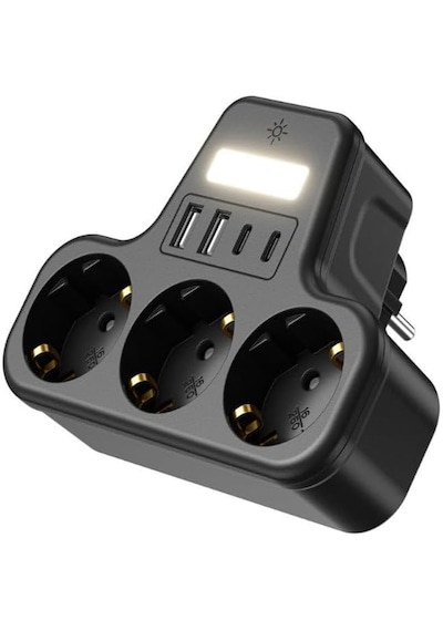 3 Lü Duvar Tipi Priz 2 Usb-a 2 Type-c Girişli Led Gece Lambalı Akım Korumalı Çoklayıcı 0