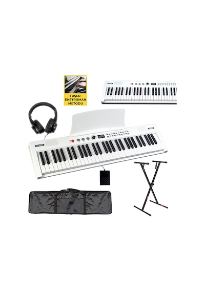 Midex PS4000WH-SET Tuş Hassasiyetli 61 Tuşlu Org Bluetooth USB Midi (Sustain Pedalı Çanta Kulaklık Stand METOD)