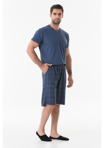 Fullamoda Ekose Desenli V Yaka Pijama Takımı 24mıcg631212243-indigo 24MICG631212243-İndigo
