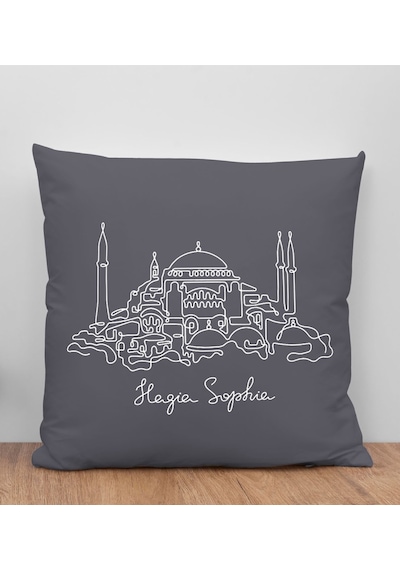 Bk Gift Ayasofya Camii Tasarımlı Antrasit Kırlent Yastık, Arkadaşa Hediye, Ev Dekorasyonu, Ev Hediyesi-1