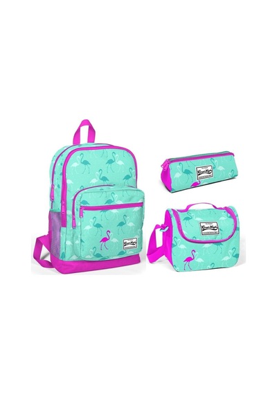 Coral High Yeşil Flamingo Desenli Beslenme Okul Çantası Kalemlik