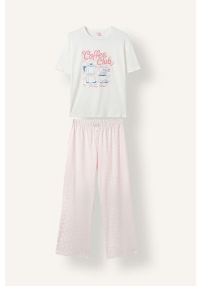 Defacto Baskılı Pötikare Desenli Regular Fit Kısa Kollu 2li Pijama Takımı I8338ax26aupn38 Pembe-pn38
