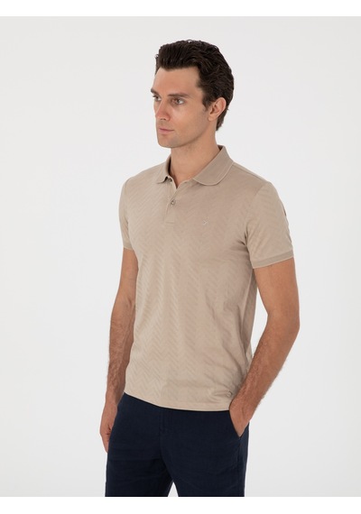 Vizon Slim Fit Desenli Polo Yaka T-shirt Kahverengi